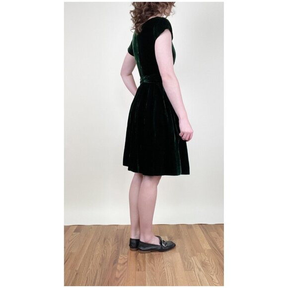 Vintage 1950s Swing Dress Velvet Mini Midi Old Money Luxury Mid Century 40s 50s - Picture 3 of 8
